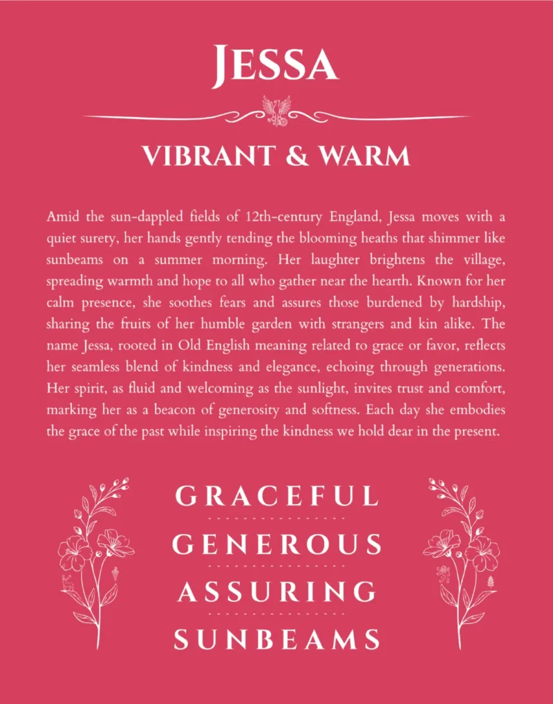 Jessa personalized name art with origin story in red