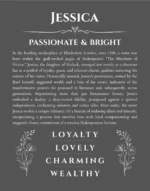Jessica name origin print with meaning and traits in gray