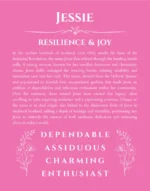 Jessie name origin print with meaning and traits in pink