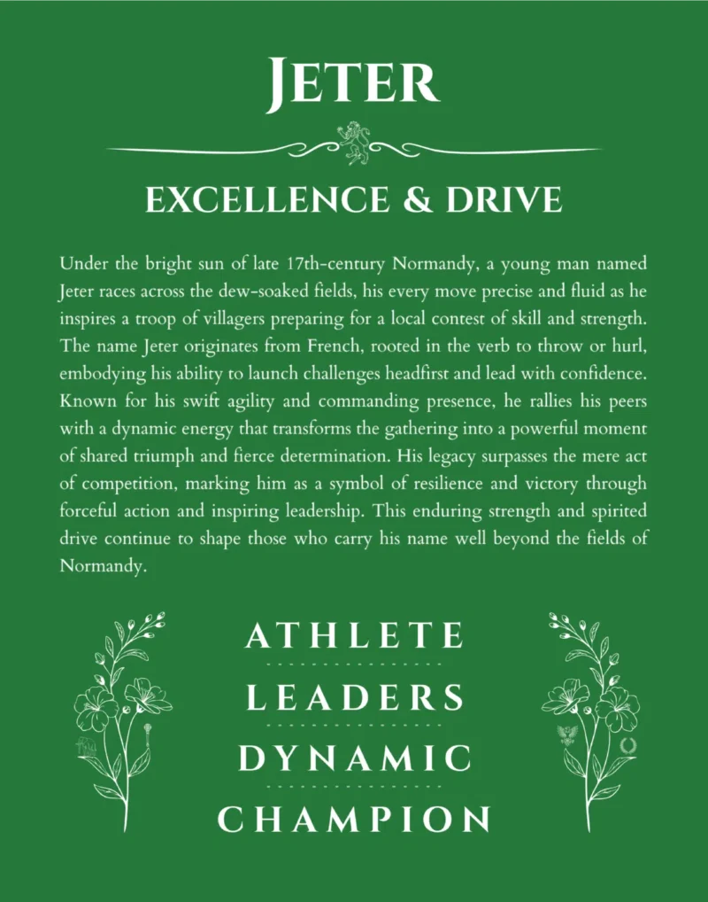 Jeter custom name meaning print in dark green