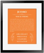 Jethro name meaning gift print in orange with black matte frame