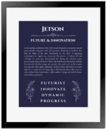 Jetson custom name meaning print in navy blue with black matte frame