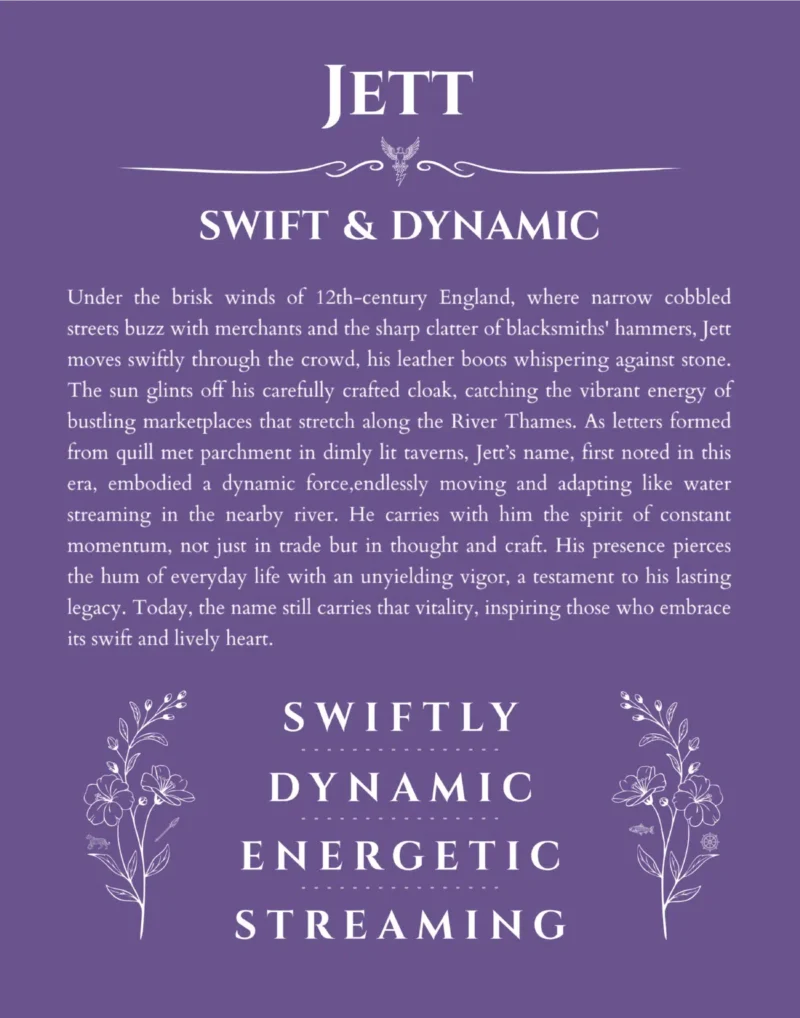 Jett personalized wall art with the story of your name in purple