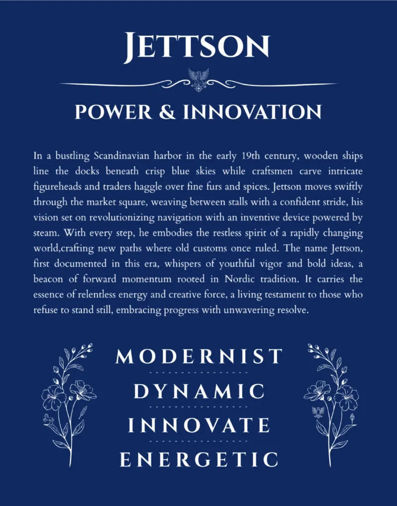 Jettson custom name art showing meaning and origin in deep blue