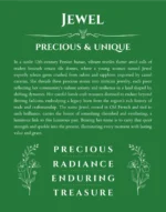 Jewel personalized wall art with the story of your name in dark green