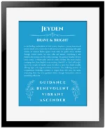 Jeyden name meaning gift print in blue with black matte frame
