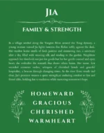 Jia personalized name print with origin and traits in dark green