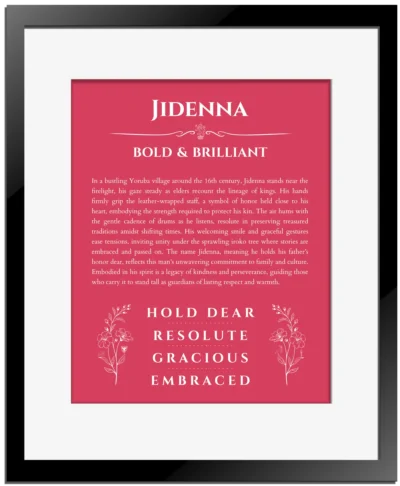 Jidenna name meaning gift print in red with black matte frame