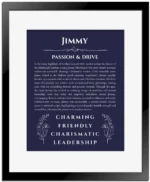Jimmy custom name print for wall display in navy blue with black matte frame