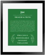 Jin name meaning gift print in dark green with black matte frame