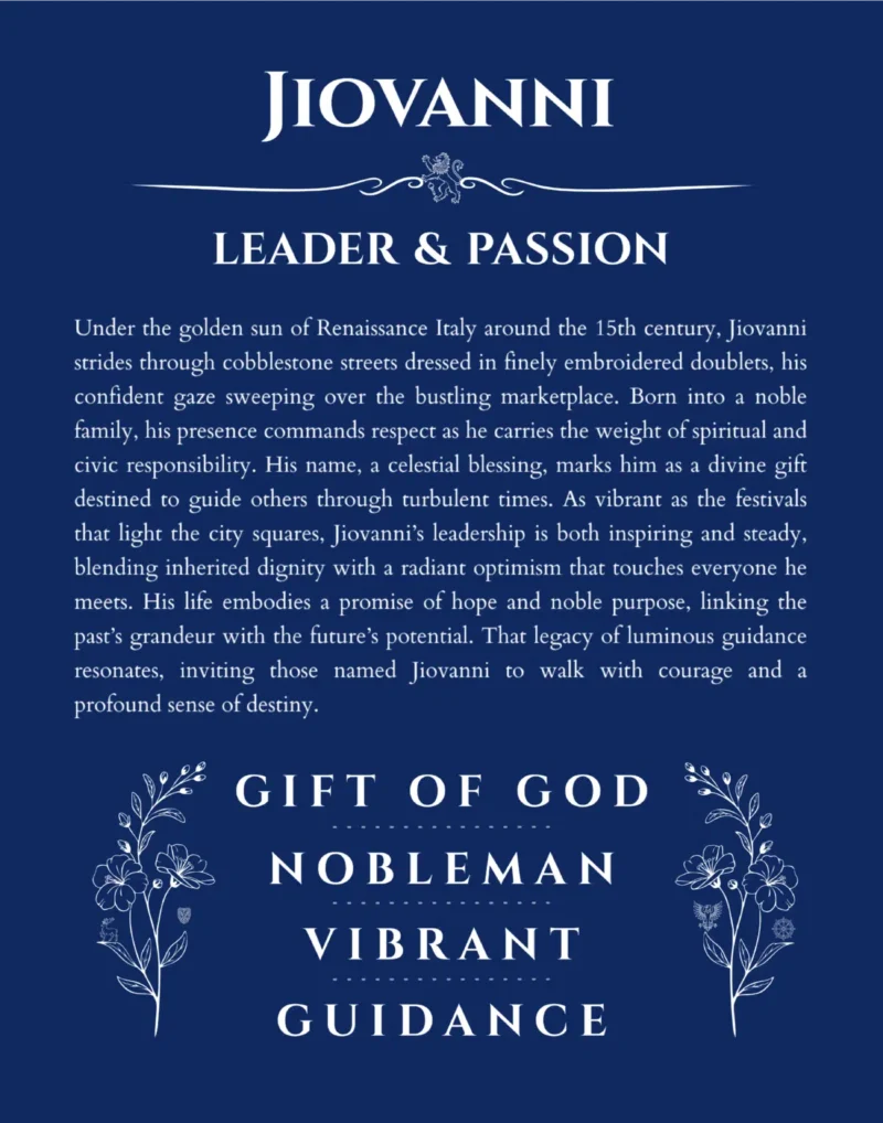 Jiovanni name meaning gift print in deep blue