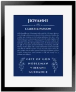 Jiovanni name meaning gift print in deep blue with black matte frame