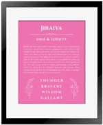 Jiraiya custom name print for wall display in pink with black matte frame