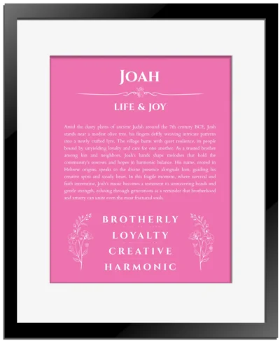 Joah custom name meaning print in pink with black matte frame