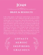Joan personalized name art with origin story in pink