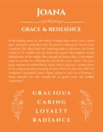 Joana personalized name print with origin and traits in orange