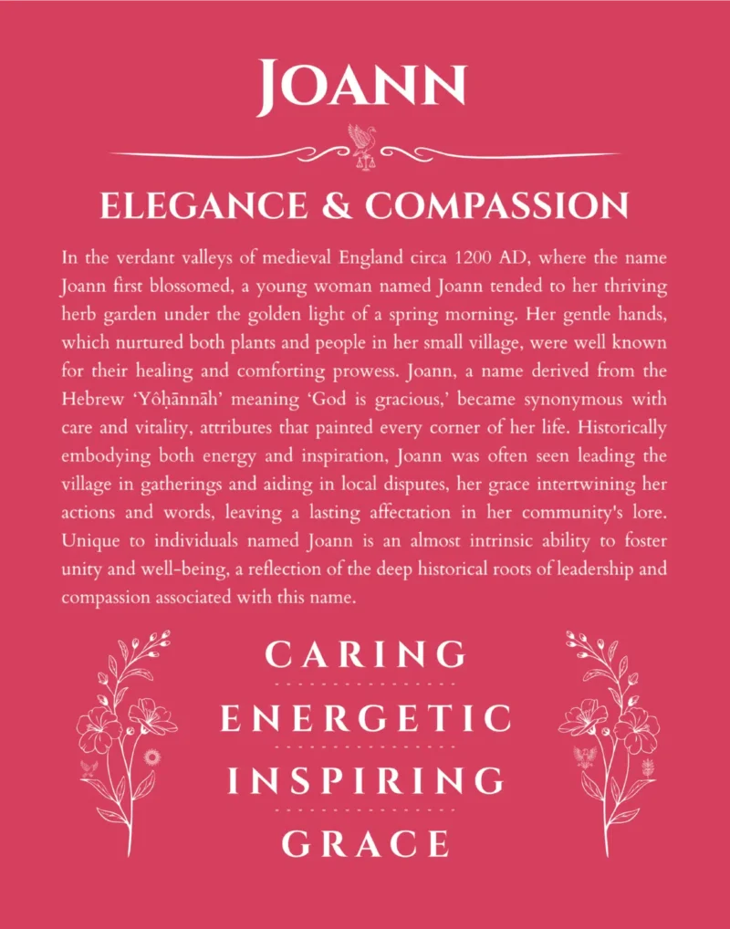 Joann personalized name print with origin and traits in red
