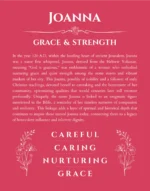 Joanna personalized name print with origin and traits in red