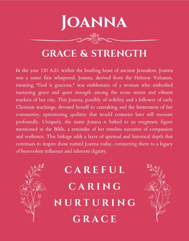 Joanna personalized name print with origin and traits in red