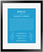 Joelle name meaning gift print in blue with black matte frame