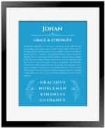 Johan custom name meaning print in blue with black matte frame