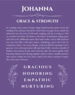 Johanna personalized name art with origin story in purple