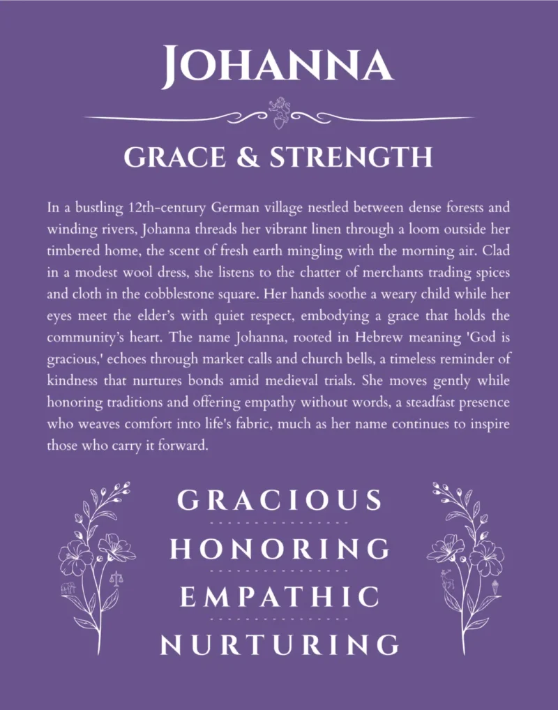 Johanna personalized name art with origin story in purple