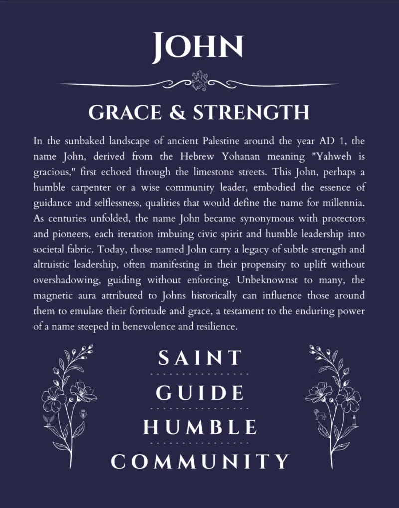 John personalized name art with origin story in navy blue