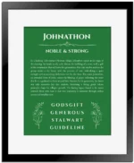 Johnathon custom name meaning print in dark green with black matte frame