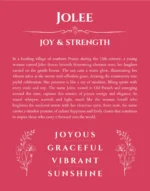Jolee personalized wall art with the story of your name in red