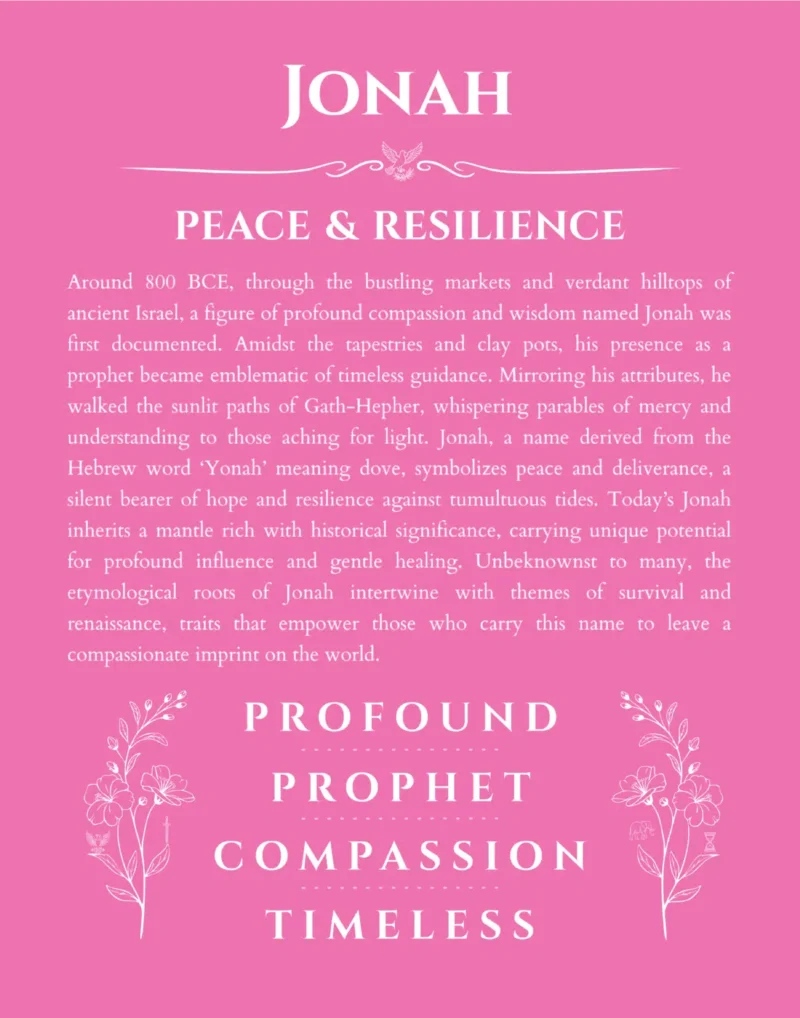 Jonah personalized wall art with the story of your name in pink