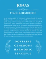 Jonas name origin print with meaning and traits in blue
