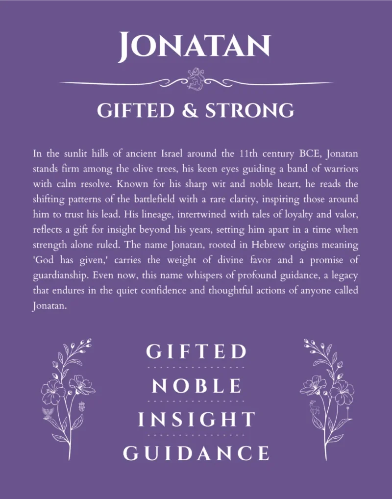 Jonatan custom name art showing meaning and origin in purple