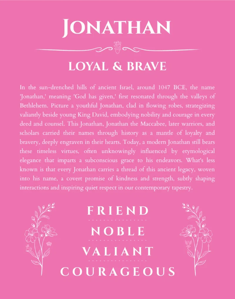 Jonathan personalized wall art with the story of your name in pink