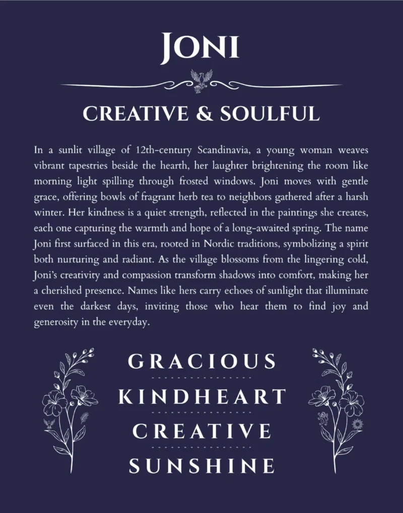 Joni personalized name meaning print in navy blue