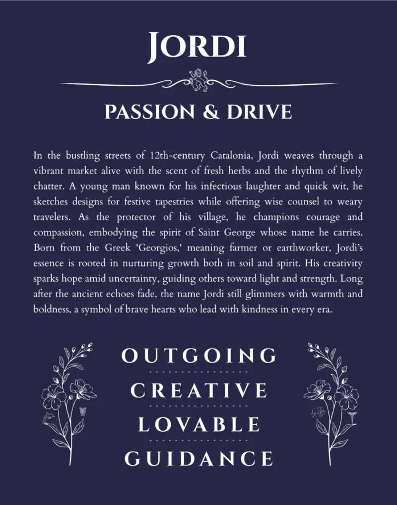 Jordi personalized name art with origin story in navy blue