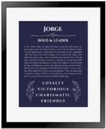 Jorge name meaning gift print in navy blue with black matte frame