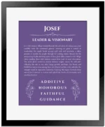 Josef name meaning gift print in purple with black matte frame