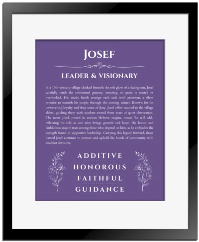 Josef name meaning gift print in purple with black matte frame