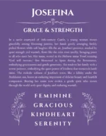 Josefina personalized name art with origin story in purple