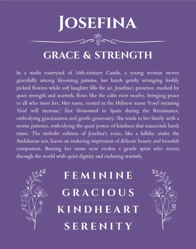 Josefina personalized name art with origin story in purple
