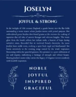 Joselyn personalized name print with origin and traits in deep blue