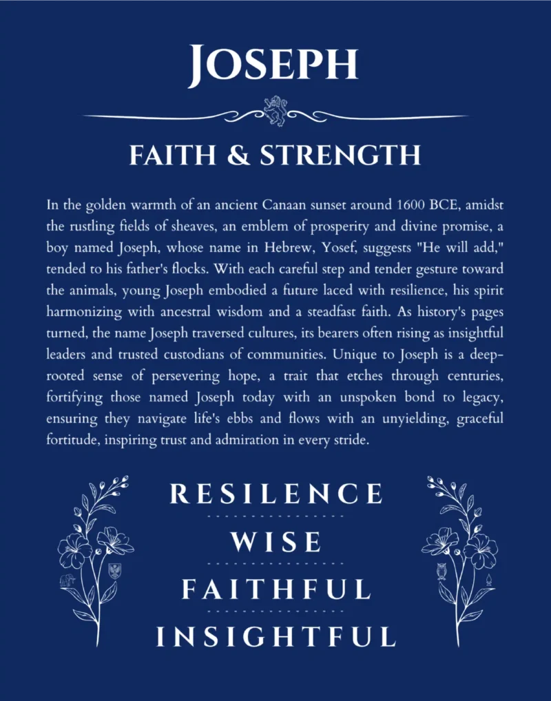 Joseph custom name art showing meaning and origin in deep blue