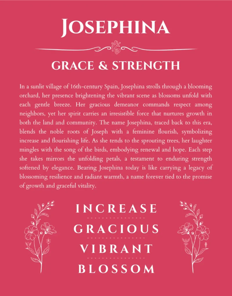 Josephina personalized name art with origin story in red