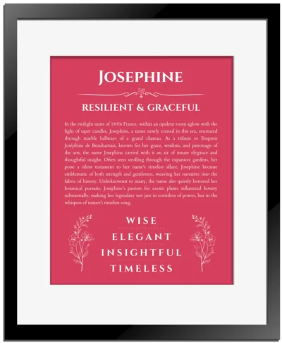 Josephine name meaning gift print in red with black matte frame