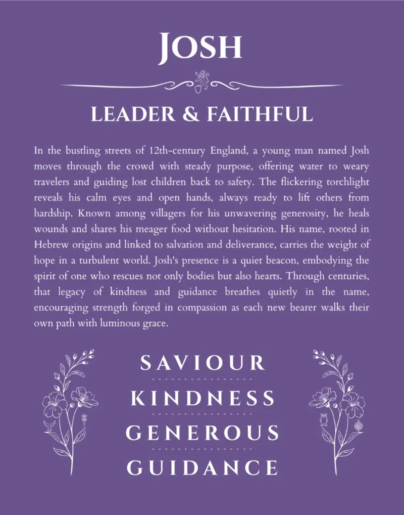 Josh personalized name print with origin and traits in purple