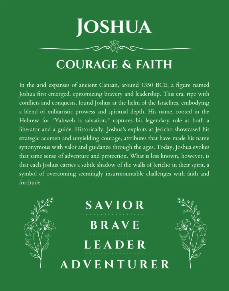 Joshua personalized name print with origin and traits in dark green