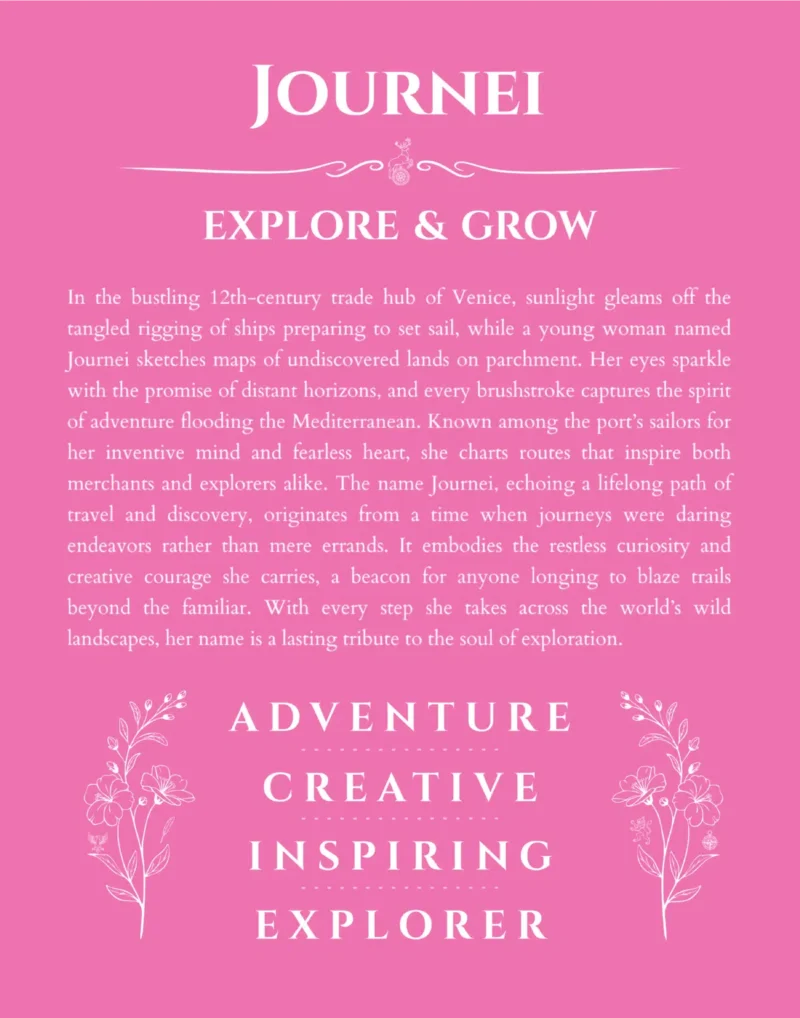 Journei personalized name print with origin and traits in pink