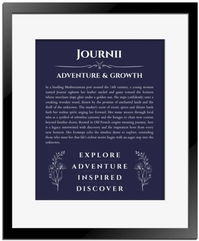Journii custom name meaning print in navy blue with black matte frame
