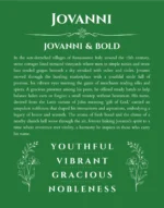 Jovanni personalized wall art with the story of your name in dark green